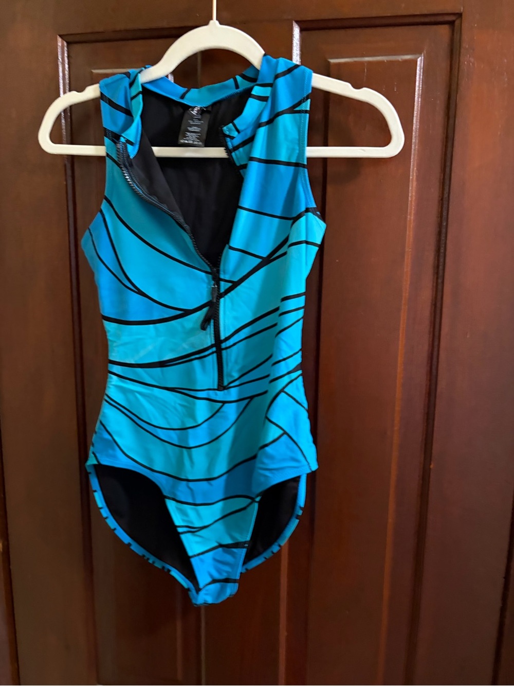 Spyder Turquoise and Black One-Piece Swimsuit with Front Zip